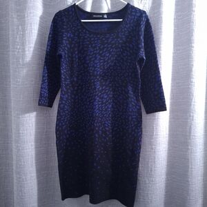 Nina Leonard Black & Blue Knit Shift Dress - Small